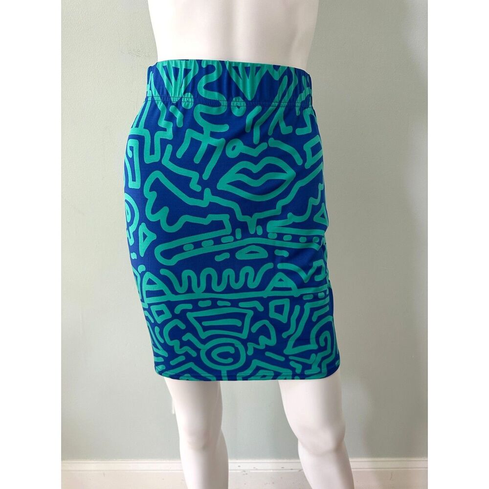 Gorman Coogi Australia Blue & Teal Graphic Print Bodycon Skirt size M